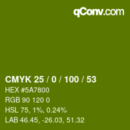 Color code: CMYK 25 / 0 / 100 / 53 | qconv.com