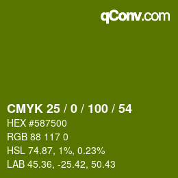 Color code: CMYK 25 / 0 / 100 / 54 | qconv.com