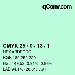 颜色代码: CMYK 25 / 0 / 13 / 1 | qconv.com