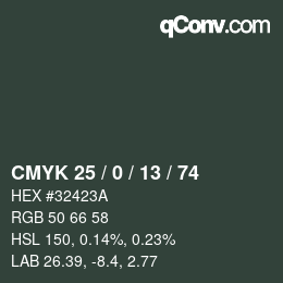 カラーコード: CMYK 25 / 0 / 13 / 74 | qconv.com