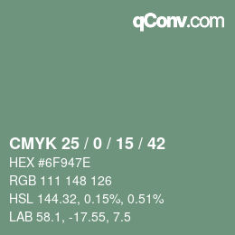 カラーコード: CMYK 25 / 0 / 15 / 42 | qconv.com