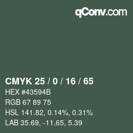 カラーコード: CMYK 25 / 0 / 16 / 65 | qconv.com