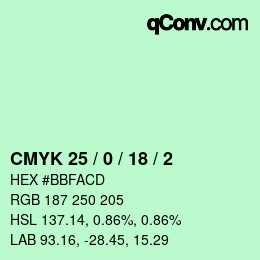 Color code: CMYK 25 / 0 / 18 / 2 | qconv.com