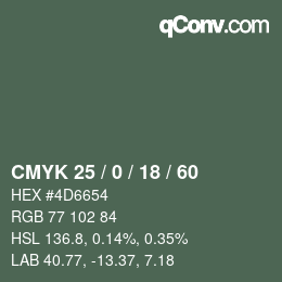 カラーコード: CMYK 25 / 0 / 18 / 60 | qconv.com