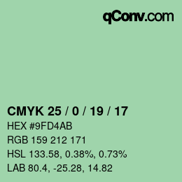 颜色代码: CMYK 25 / 0 / 19 / 17 | qconv.com