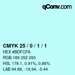 カラーコード: CMYK 25 / 0 / 1 / 1 | qconv.com