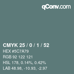 Color code: CMYK 25 / 0 / 1 / 52 | qconv.com