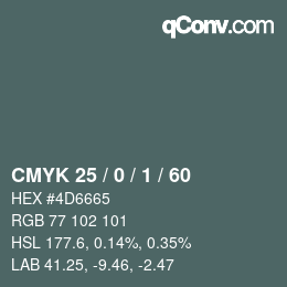 颜色代码: CMYK 25 / 0 / 1 / 60 | qconv.com