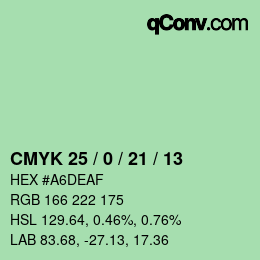 カラーコード: CMYK 25 / 0 / 21 / 13 | qconv.com