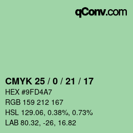カラーコード: CMYK 25 / 0 / 21 / 17 | qconv.com