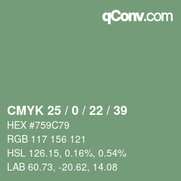 Color code: CMYK 25 / 0 / 22 / 39 | qconv.com