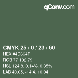 Color code: CMYK 25 / 0 / 23 / 60 | qconv.com