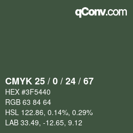 カラーコード: CMYK 25 / 0 / 24 / 67 | qconv.com