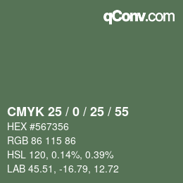 カラーコード: CMYK 25 / 0 / 25 / 55 | qconv.com