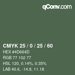 Color code: CMYK 25 / 0 / 25 / 60 | qconv.com