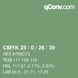 Color code: CMYK 25 / 0 / 26 / 39 | qconv.com