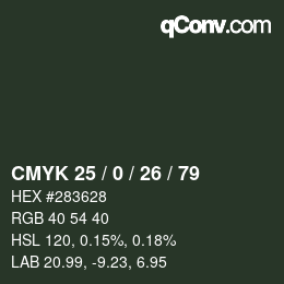 Farbcode: CMYK 25 / 0 / 26 / 79 | qconv.com