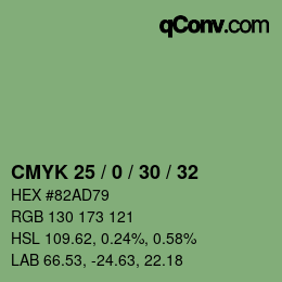 Farbcode: CMYK 25 / 0 / 30 / 32 | qconv.com