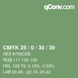 Farbcode: CMYK 25 / 0 / 30 / 39 | qconv.com