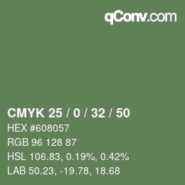 Color code: CMYK 25 / 0 / 32 / 50 | qconv.com