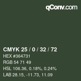 Color code: CMYK 25 / 0 / 32 / 72 | qconv.com