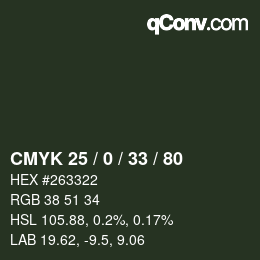 Color code: CMYK 25 / 0 / 33 / 80 | qconv.com