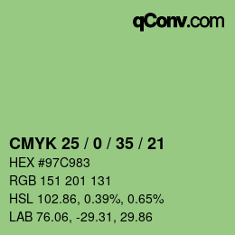 カラーコード: CMYK 25 / 0 / 35 / 21 | qconv.com