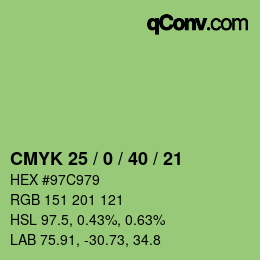 Farbcode: CMYK 25 / 0 / 40 / 21 | qconv.com