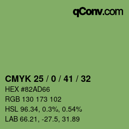 カラーコード: CMYK 25 / 0 / 41 / 32 | qconv.com