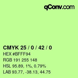 Color code: CMYK 25 / 0 / 42 / 0 | qconv.com