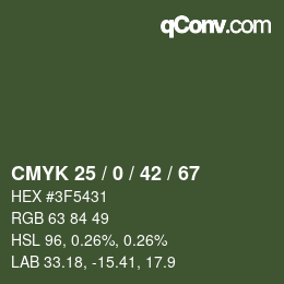 Color code: CMYK 25 / 0 / 42 / 67 | qconv.com