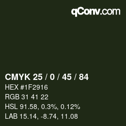 Color code: CMYK 25 / 0 / 45 / 84 | qconv.com