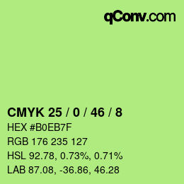 Color code: CMYK 25 / 0 / 46 / 8 | qconv.com