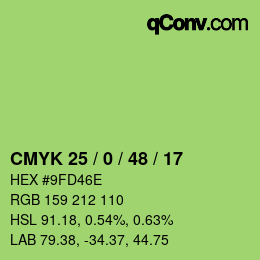 Color code: CMYK 25 / 0 / 48 / 17 | qconv.com