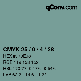 Color code: CMYK 25 / 0 / 4 / 38 | qconv.com