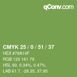 Color code: CMYK 25 / 0 / 51 / 37 | qconv.com