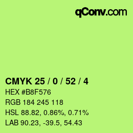Color code: CMYK 25 / 0 / 52 / 4 | qconv.com