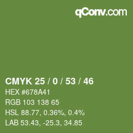 Color code: CMYK 25 / 0 / 53 / 46 | qconv.com