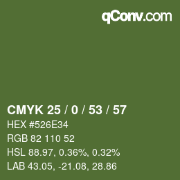 Color code: CMYK 25 / 0 / 53 / 57 | qconv.com