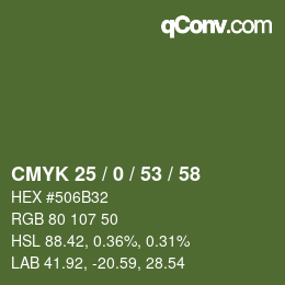 Farbcode: CMYK 25 / 0 / 53 / 58 | qconv.com