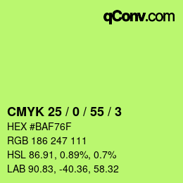 Color code: CMYK 25 / 0 / 55 / 3 | qconv.com