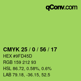 カラーコード: CMYK 25 / 0 / 56 / 17 | qconv.com