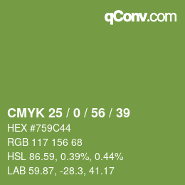 Color code: CMYK 25 / 0 / 56 / 39 | qconv.com