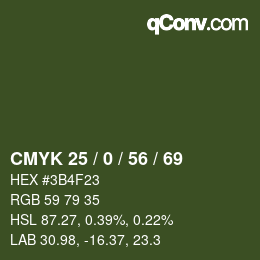 Color code: CMYK 25 / 0 / 56 / 69 | qconv.com
