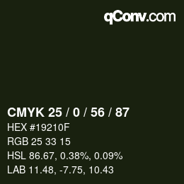 Color code: CMYK 25 / 0 / 56 / 87 | qconv.com