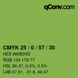 颜色代码: CMYK 25 / 0 / 57 / 30 | qconv.com