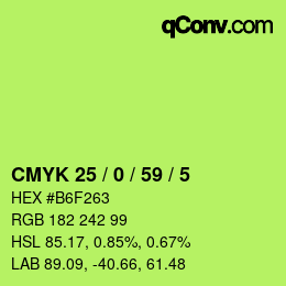 Color code: CMYK 25 / 0 / 59 / 5 | qconv.com