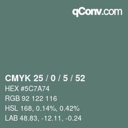 Color code: CMYK 25 / 0 / 5 / 52 | qconv.com