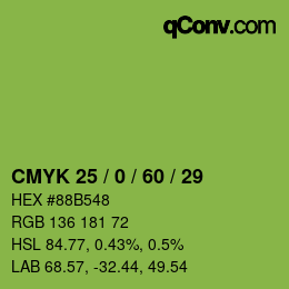 カラーコード: CMYK 25 / 0 / 60 / 29 | qconv.com