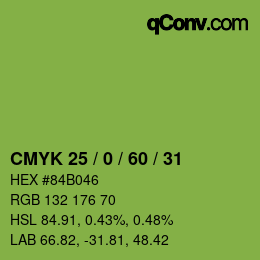 颜色代码: CMYK 25 / 0 / 60 / 31 | qconv.com